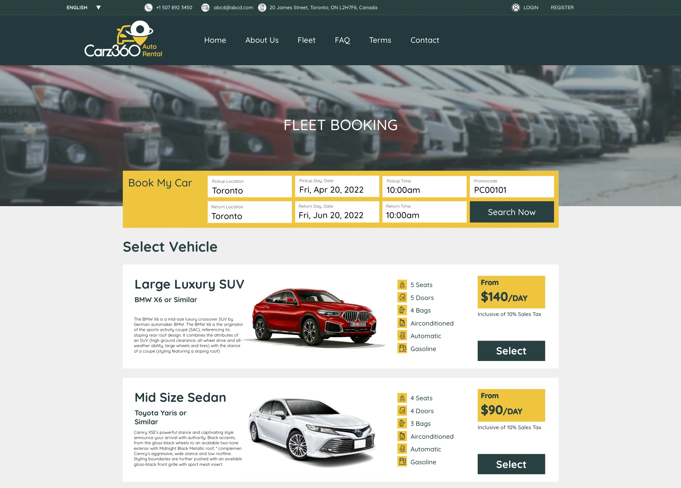 car rental booking engine website