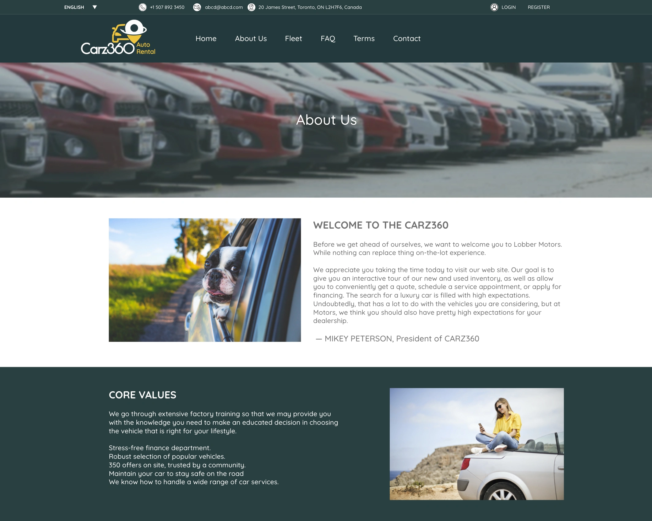 car rental about us page built with RentGuruz content management system